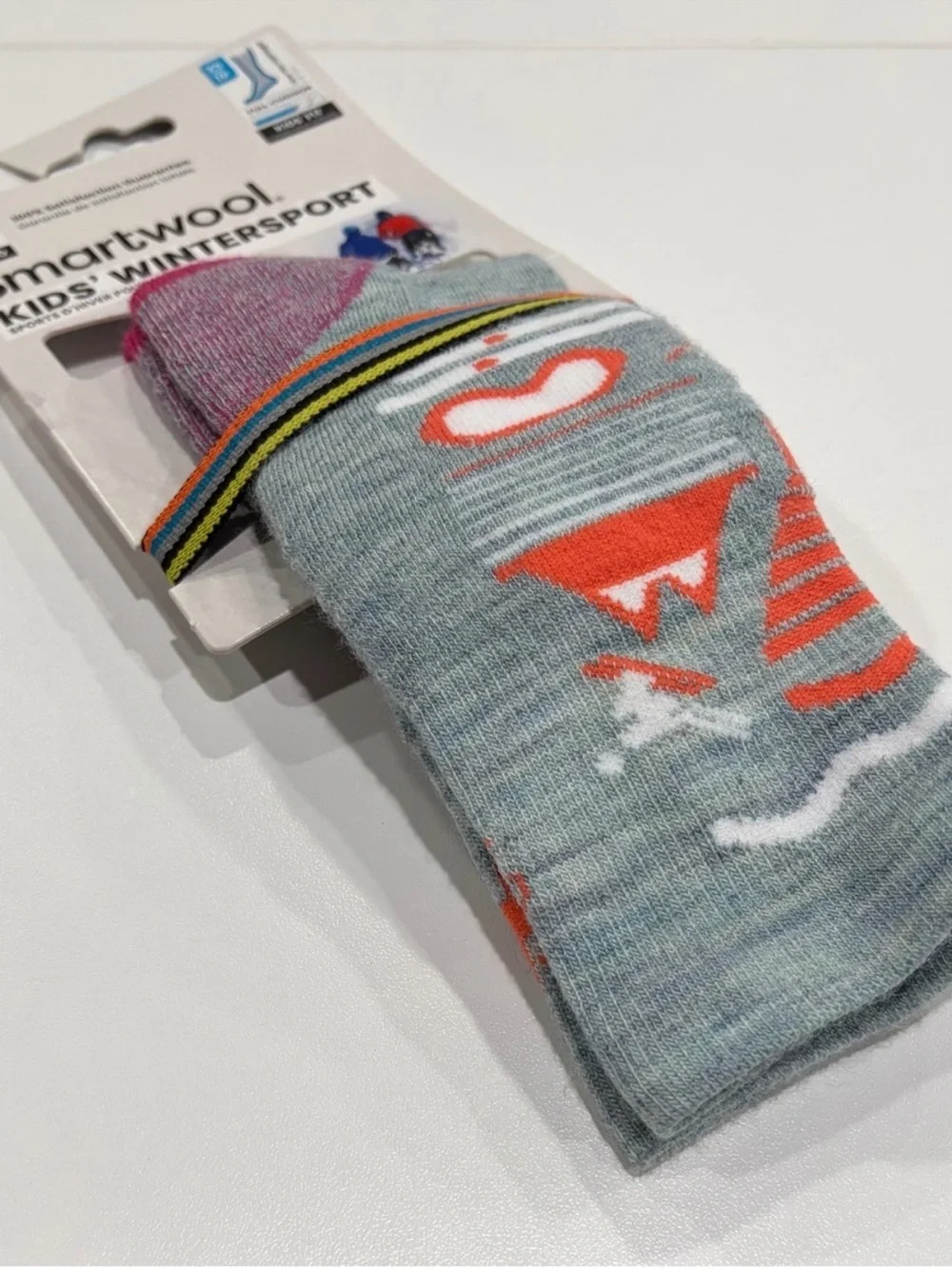 SmartWool Boys Girls Kids XS Wintersport Pattern Ski Socks Grey Pink NWT Snow